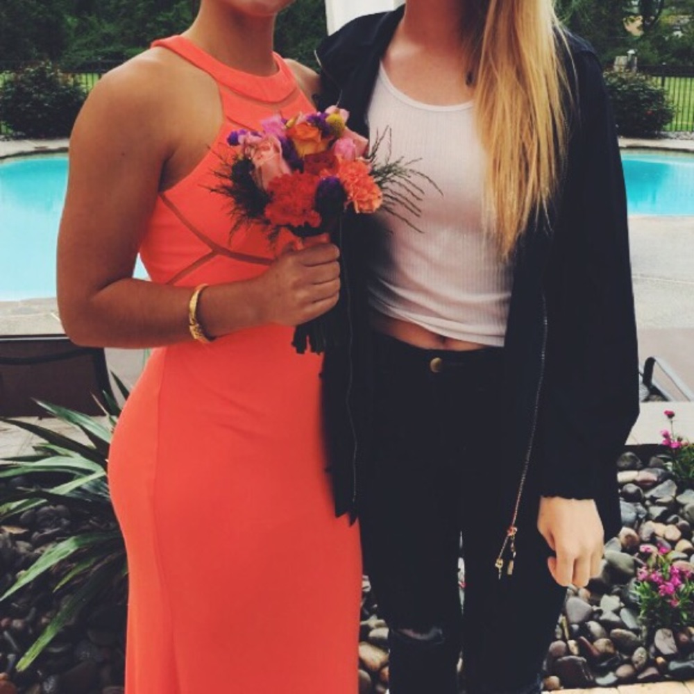 Neon coral prom dress/evening gown